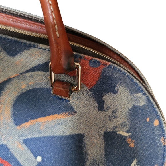 Dooney & Bourke Double Zip Graffiti Denim Satchel Bag Super Cute - Picture 6 of 12